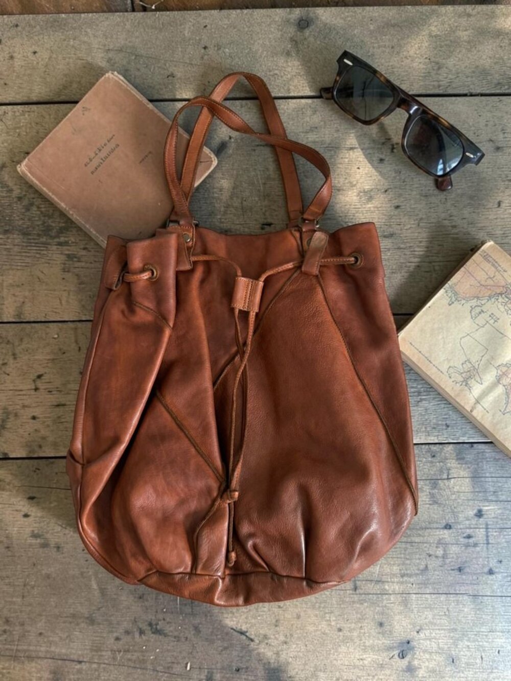 CLEVER CARRIAGE COMPANY Tan Burnished Leather Tote Satchel Bag
